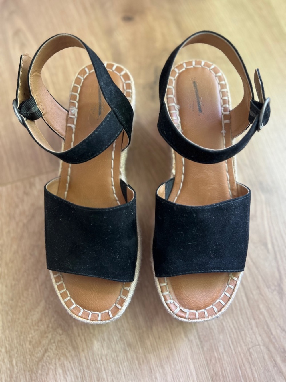 Black Suede Ankle-Strap Wedge Sandals / Universal Thread